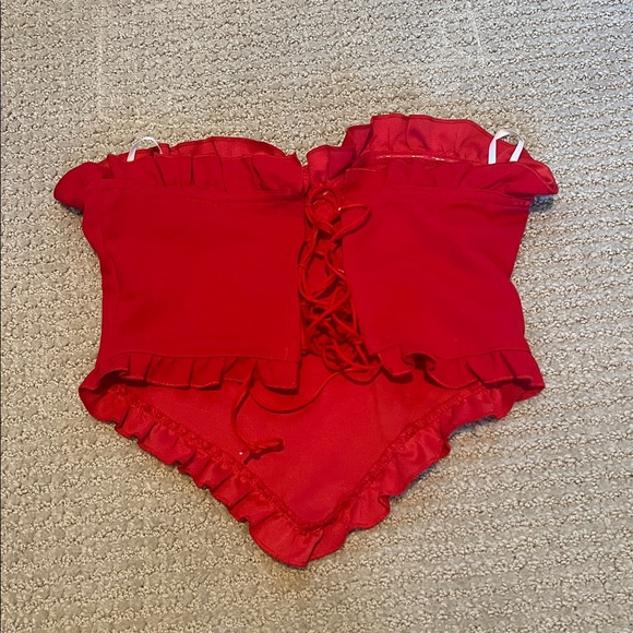 Red Ruffled Off-Shoulder Top - Picture 2 of 2